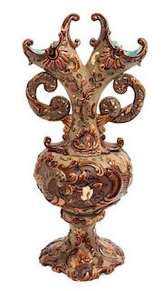 * A Victorian Majolica Vase, William Schiller & Sons Height 13 1/2 inches.
