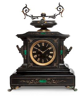 * A Victorian Slate Mantle Clock Width 15 inches.