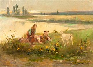 * After Virgil Williams, (American, 1830-1886), Children in Lake Landscape with Goat