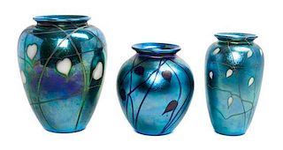 * Three Studio Glass Vases, Richardson Height of tallest 7 1/4 inches.