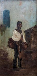 * Artist Unknown, (Late 19th century), Tipos Mexicanos Aguados (A Man Standing near Water Fountain with Water Jugs)