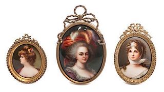 * Three Continental Porcelain Plaques Height of tallest overall 6 1/4 inches.