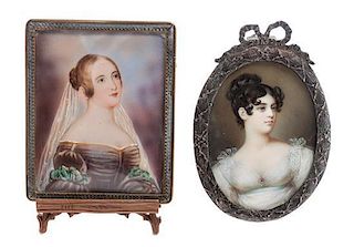 * Two Portrait Miniatures Height of tallest overall 4 1/4 inches.