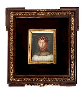 * A Continental Portrait Miniature 2 3/4 x 2 1/8 inches.