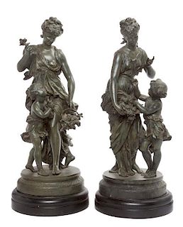 * A Pair of Continental Cast Metal Figural Groups Height 20 inches.