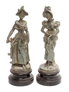 * A Pair of Continental Glass Metal Figures Height 11 1/4 inches.
