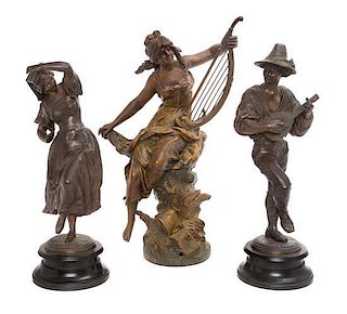 * Three Continental Cast Metal Figures Height of tallest 17 3/8 inches.