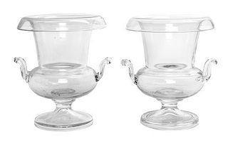 * A Pair of Blown Glass Urns Height 8 1/2 inches.