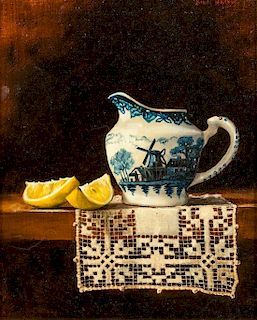 * Diana Harvey, (20th century), Still Life with Porcelain Pitchers and Fruit (two works)