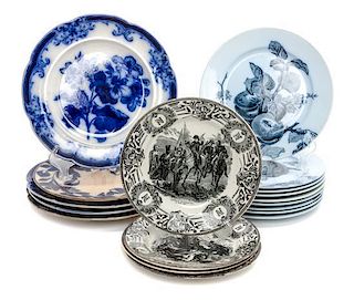 * A Collection of Eighteen 19th Century Transfer Decorated Plates Diameter of largest 11 1/2 inches.