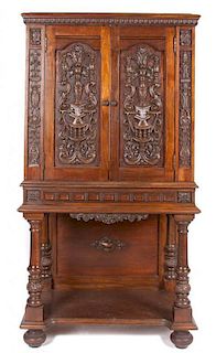 * A Continental Mahogany Court Cupboard Height 53 x width 27 1/2 x depth 16 1/4 inches.