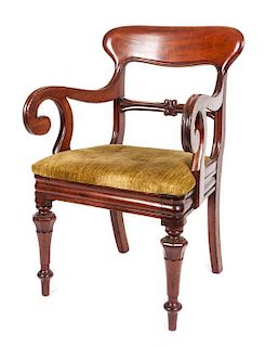 * A Regency Style Mahogany Open Armchair Height 35 1/2 inches.