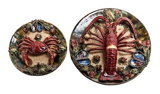 * Two Palissy Style Plates Diameter of larger 12 1/4 inches.