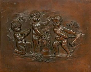 * A Pair of Continental Cast Metal Relief Panels Each: 7 1/2 x 9 1/2 inches.