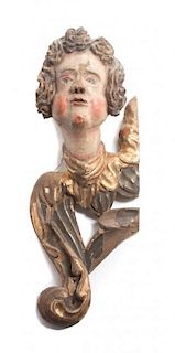 * A Painted and Parcel Gilt Carved Wood Mask Height 16 3/4 inches.