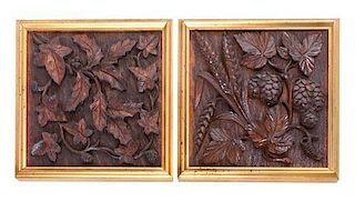 * A Set of Four Carved Oak Panels Each: 7 1/2 x 7 1/2 inches.