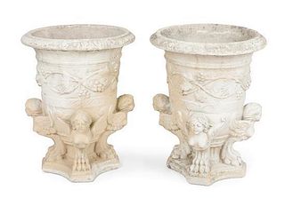 * A Pair of Cast Stone Jardinieres Height 19 1/4 inches.