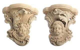 * A Pair of Pottery Wall Brackets Height of each 18 inches.