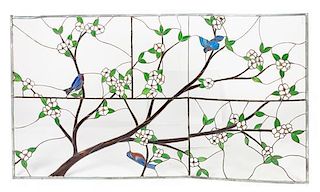 * An Art Noveau Style Leaded Glass Panel 60 3/4 x 35 inches.