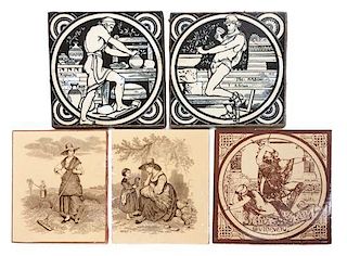 * A Collection of Ten Pottery Tiles Largest: 11 1/2 x 8 inches.
