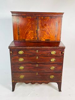 English Regency Two Piece Dresser Cabinet With Brass Hardware