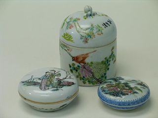 Three Chinese Famille Rose Porcelain Boxes, early 20th C.