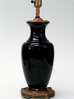 Chinese Black Glazed Porcelain Vase Lamp.