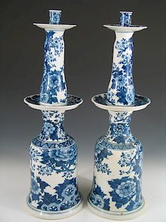 Pair of Chinese Blue and White Porcelain Candle
