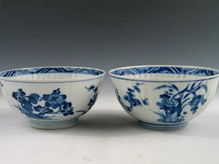 Pair of Chinese Kangxi Blue and White Porcelain Bowls.