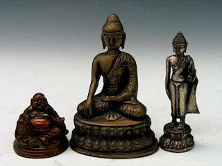 Three Chinese Metal Figures of Buddha