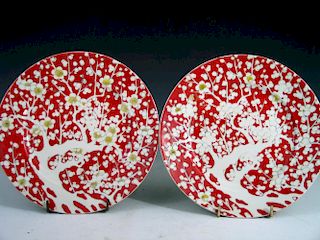 Pair of Chinese Coral Red Porcelain Plates.