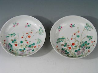 Pair of Chinese Famille Rose Porcelain Dishes, 19th Century.