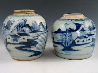 Two Chinese Blue and White Porcelain Jars, 19th Century.