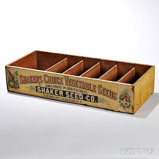 Yellow-painted "Shaker's Choice Vegetable Seeds" Box