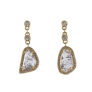 14k Gold Diamond Rutilated Quartz Drop Earrings