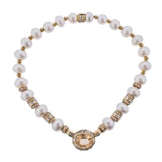 17.65ct Sapphire Diamond Pearl Gold Necklace 