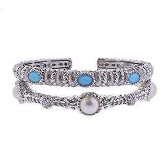 Judith Ripka Silver Cuff Bracelet Set of 2