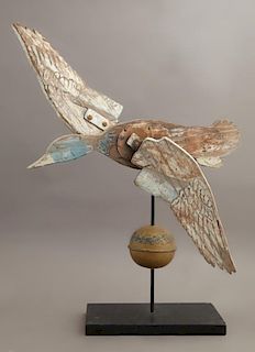 Carved Wood and Gilt Brass Duck Whirligig, early 2