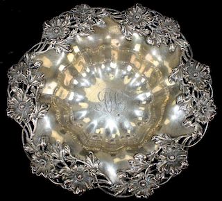 Redlich & Co. (New York 1890-1964) sterling silver fruit bowl with high relief poppy decorated rim.