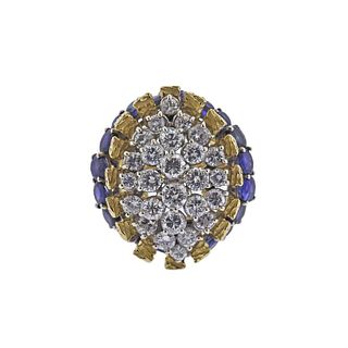 1960s 18k Gold Diamond Sapphire Cocktail Ring