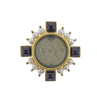 Elizabeth Locke Venetian Glass Intaglio Onyx Pearl Gold Brooch Pendant