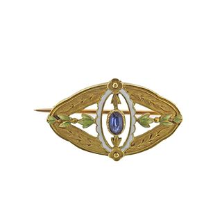 Antique French Sapphire Enamel Gold Brooch Pin