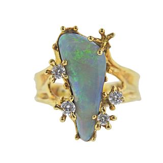 1960s 18k Gold Diamond Opal Ring