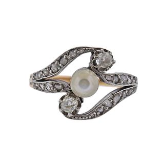 Antique 18k Gold Silver Diamond Pearl Ring