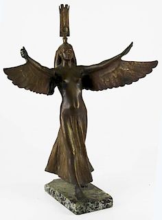 Francis Edwin Elwell (1858-1922) bronze winged statue of Isis, minor loss to right hand, ht 22”