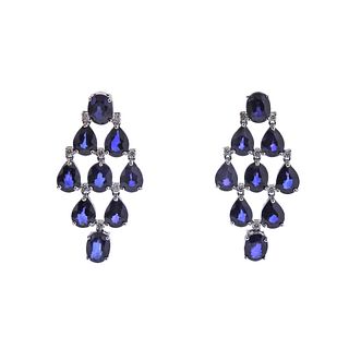 18k Gold Sapphire Diamond Chandelier Earrings