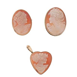 Antique 14k Gold Cameo Brooch Pendant Lot of 3
