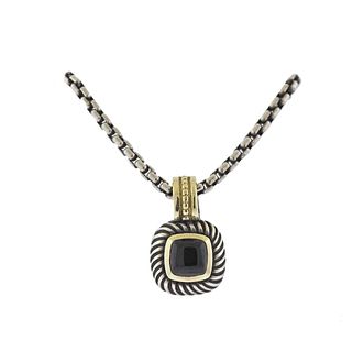 David Yurman Silver 14k Gold Onyx Pendant Necklace