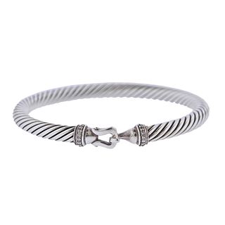 David Yurman  Sterling Silver Diamond Cable Hook Bracelet