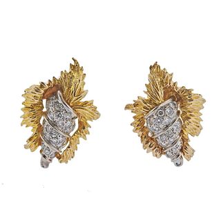 1970s 14k Gold Diamond Shell Motif Earrings